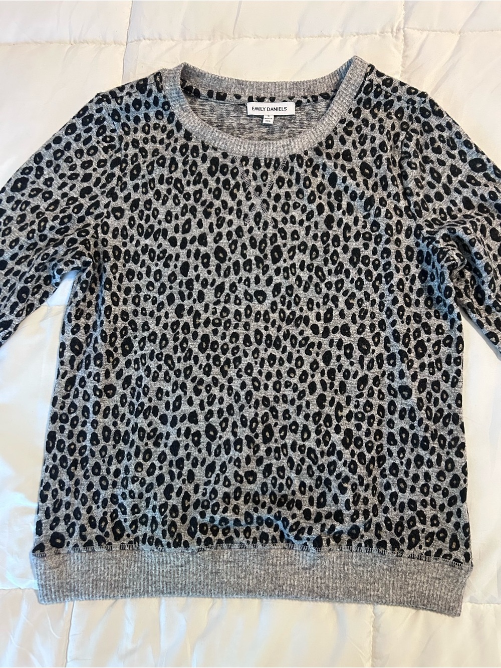 NWT Emily Daniel’s Gray Leopard Crewneck